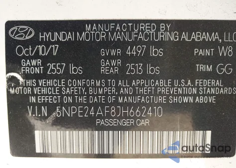 2018 Hyundai Sonata Se z USA, uszkodzony, nr VIN 5NPE24AF8JH662410